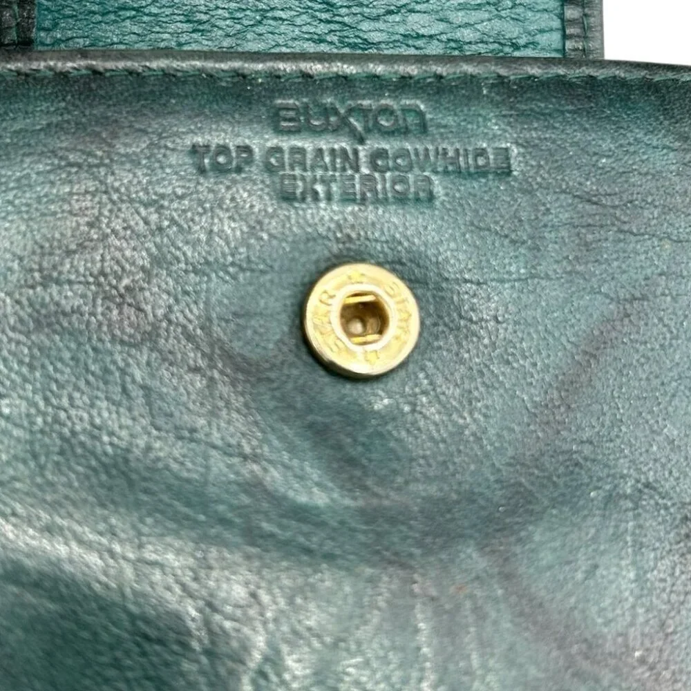 Vintage Buxton Green Leather Wallet Top Grain Cowhide